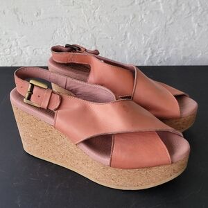 Worishofer Women's Size 38 Cork Wedge buckle Sling Back Pink
